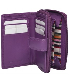 London Leathergoods Medium Zip Round Purse Wallet with Back ID Window in Soft Cow Nappa